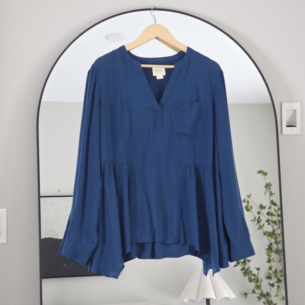 Maeve Anthropologie Blue LongSleeve Flowy Peplum Top | Blouse, Size 12